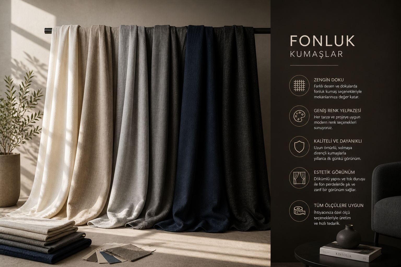 Mabert Home fonluk kumaş renkleri ve dekoratif perdeler