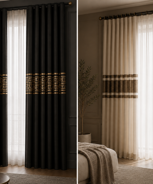 Mabert Home pano fonluk koleksiyonu – bordür detaylı dekoratif perdeler