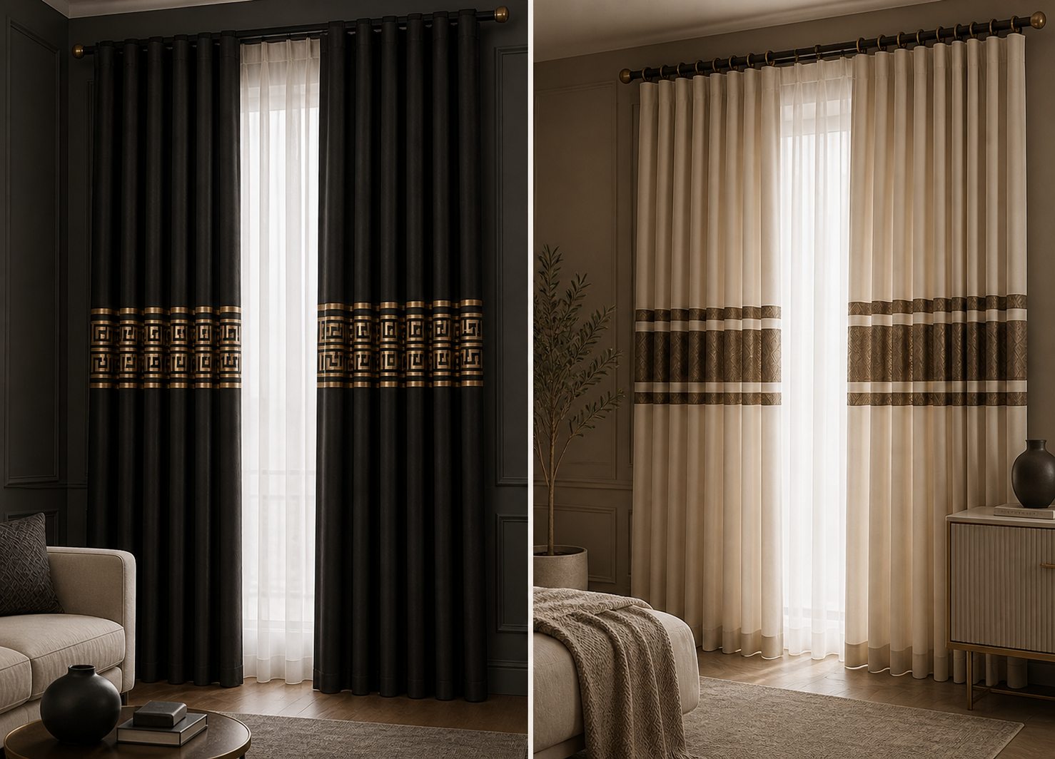 Mabert Home pano fonluk koleksiyonu – bordür detaylı dekoratif perdeler